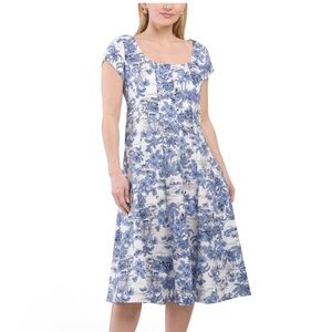 NWT 12 Chinoiserie Midi Blue And White Dress Joie Cap Sleeve Spring Easter